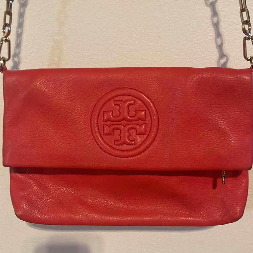 Tory Burch Foldover Leather Bag with Chain Detail - Picture 2 of 8